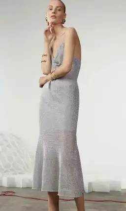 Sass & Bide Liquid Metal Knit Midi Dress Silver Size 8 for rent on The Volte - image 3