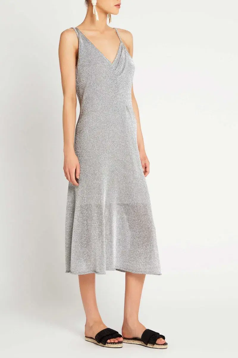 Sass & Bide Liquid Metal Knit Midi Dress Silver Size 8 for rent on The Volte - main image