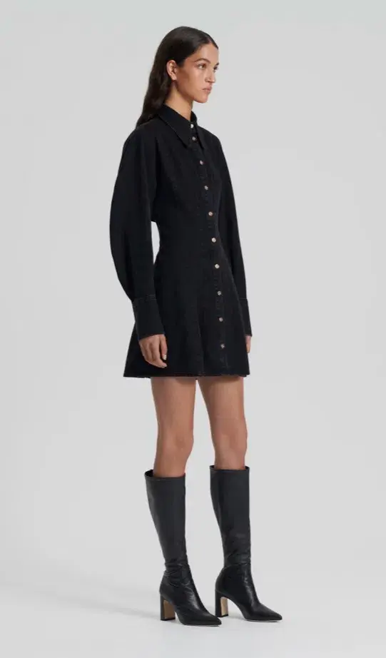 Scanlan Theodore Denim Cocoon Sleeve Mini Dress Washed Black Size 6 / XS for rent on The Volte - main image