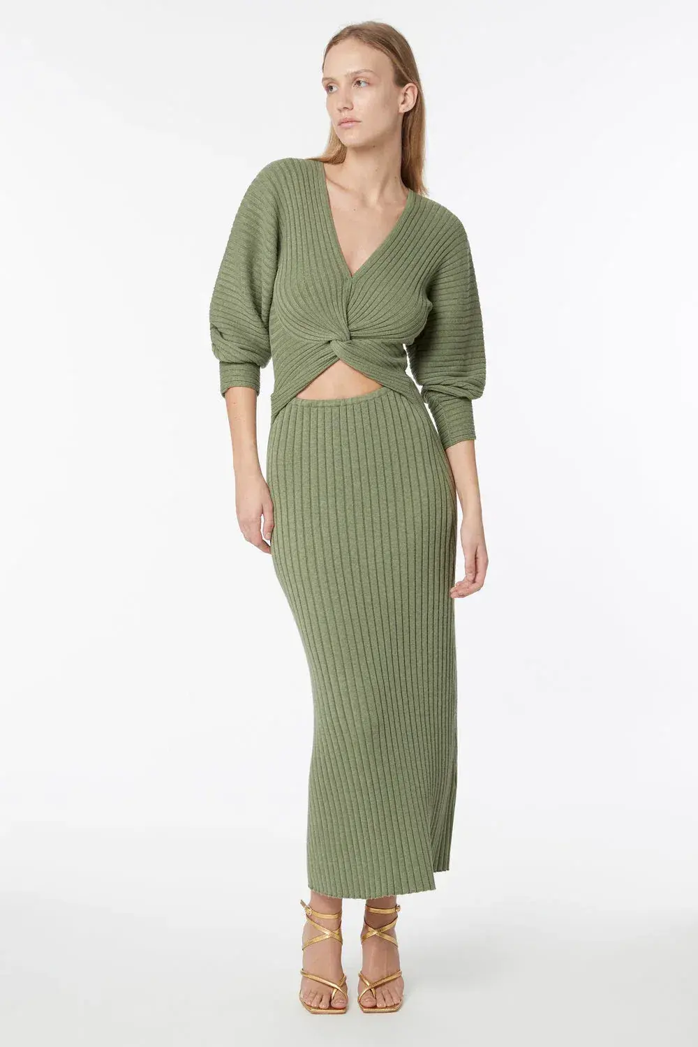 Manning Cartell Love Match Knit Midi Dress Olive Green Size 6 for rent on The Volte - main image