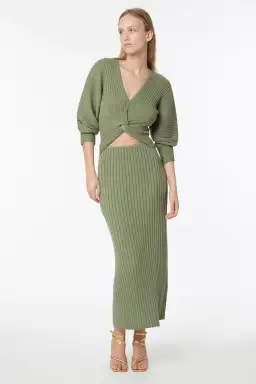 Manning Cartell Love Match Knit Midi Dress Olive Green Size 6 for rent on The Volte - image 1