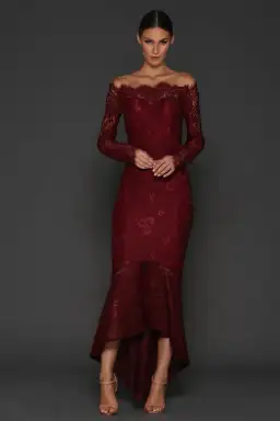 Elle Zeitoune Marchesa Dress Burgundy Size 10 for rent on The Volte - image 1