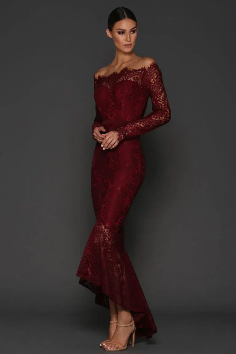Elle Zeitoune Marchesa Dress Burgundy Size 10 for rent on The Volte - main image