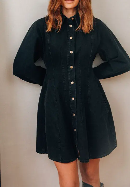 Scanlan Theodore Black Denim Cocoon Sleeve Mini Dress Size 10 for rent on The Volte - main image