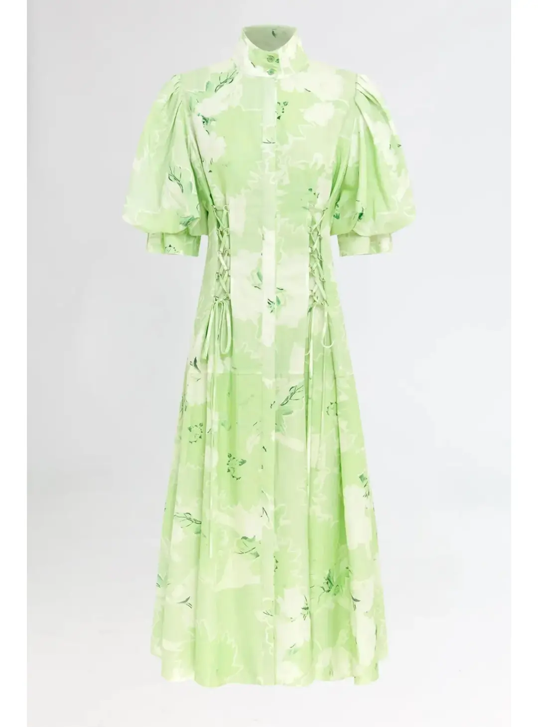 Leo Lin Anneke Drawstring Midi Dress Jasmine Print in Sage Size AU 12 for rent on The Volte - main image