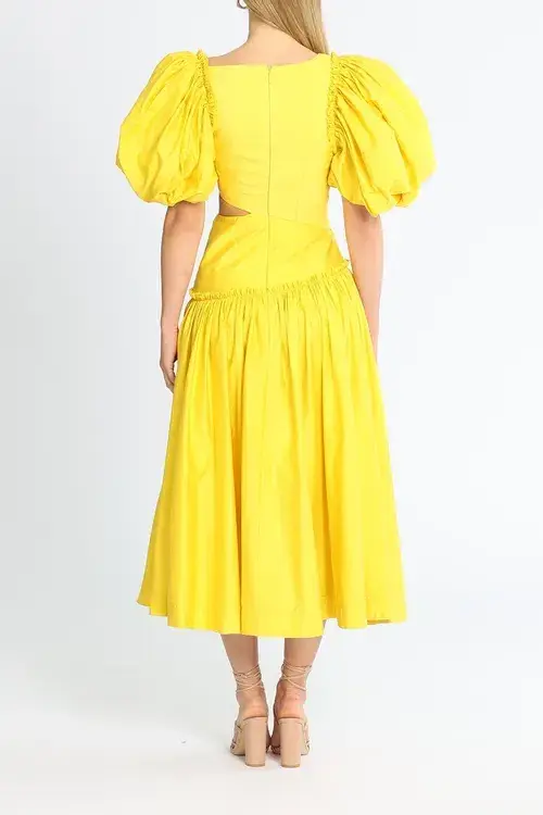 Aje Chateau Cut Out Midi Dress Yellow Size AU 8 for rent on The Volte - main image