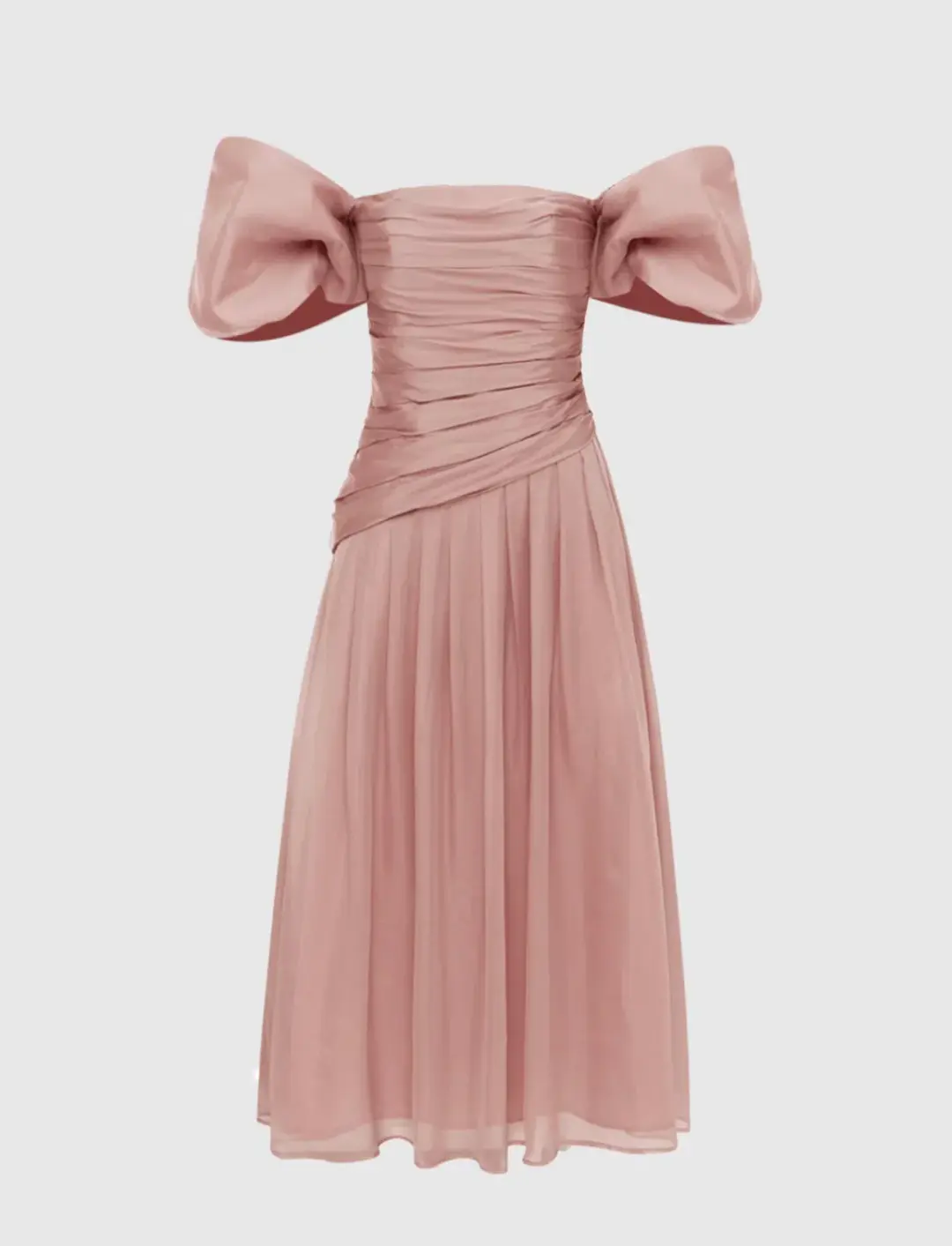 Leo Lin Lydia Puff Sleeve Midi Dress in Dusty Pink Size 10 for rent on The Volte - main image