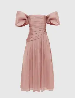 Leo Lin Lydia Puff Sleeve Midi Dress in Dusty Pink Size 10 for rent on The Volte - image 1