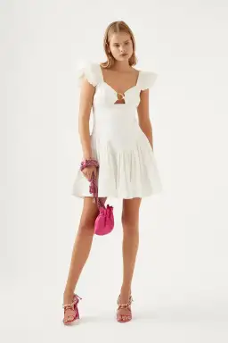 Aje Simone Frill Sleeve Mini Dress Ivory Size 6 / XS