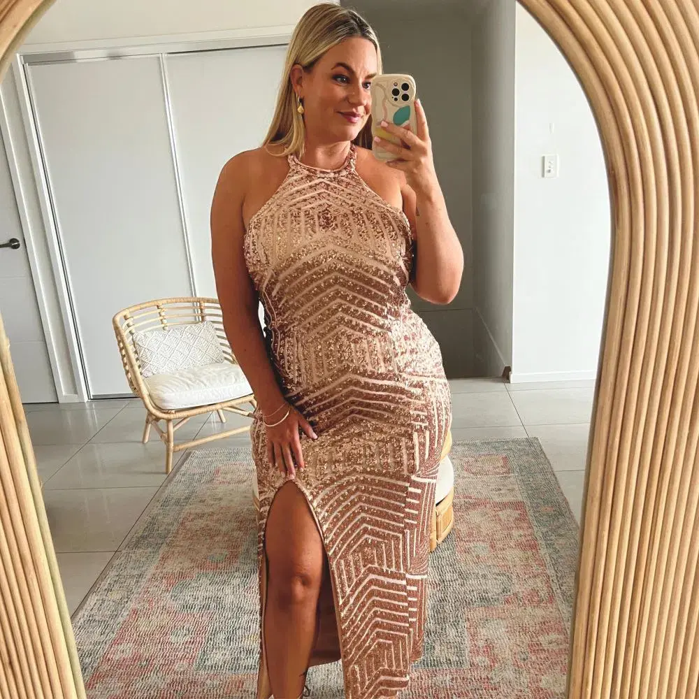 L'amour Diana Halter Gown Sequin Size 16 for rent on The Volte - main image