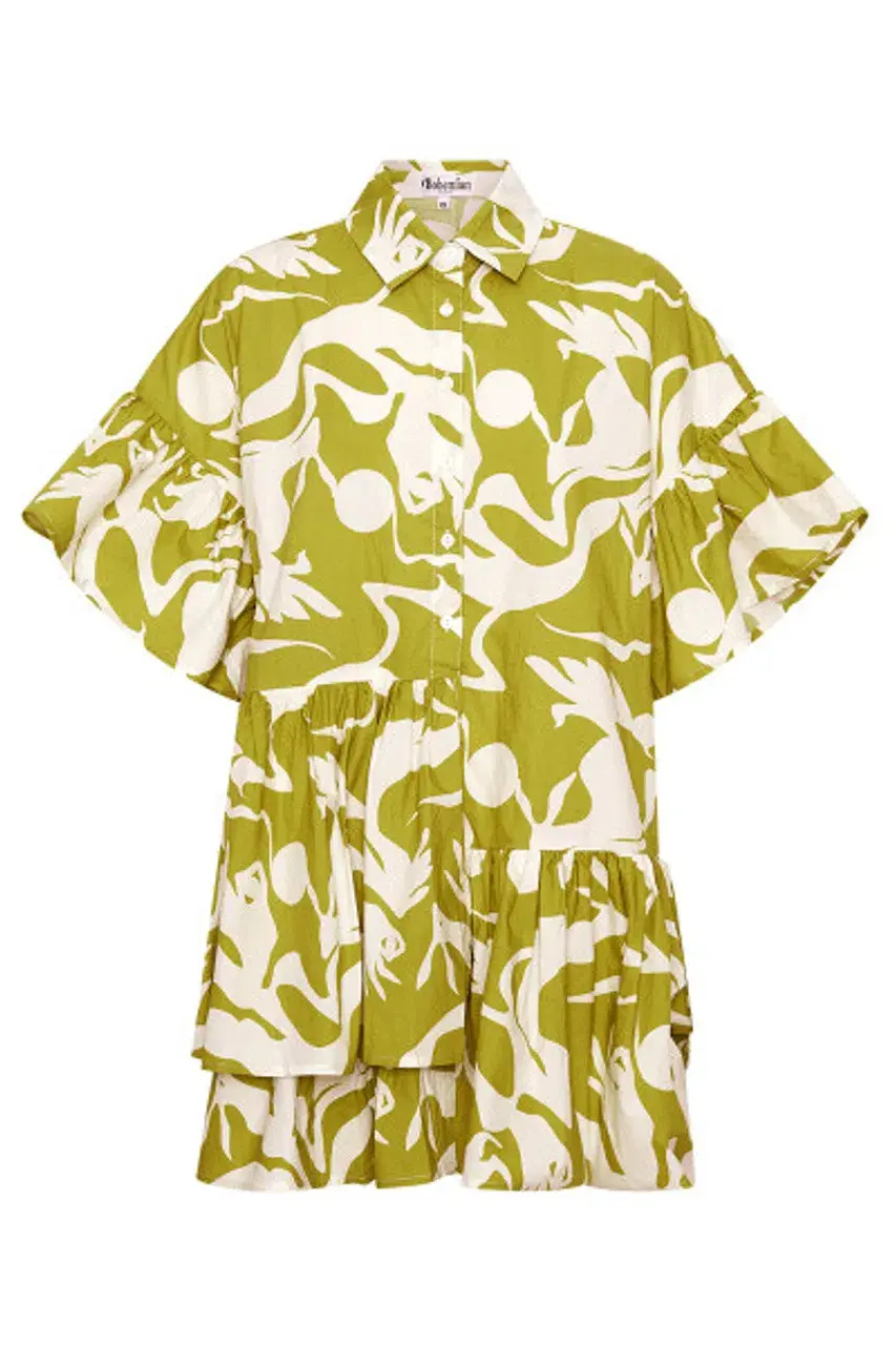 Bohemian Traders Genoa Mini Dress Green Palm Print Size 18 for rent on The Volte - main image