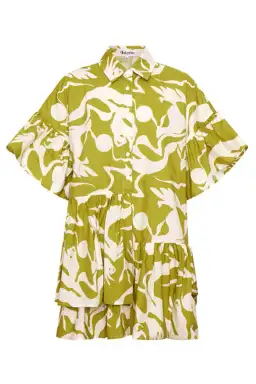 Bohemian Traders Genoa Mini Dress Green Palm Print Size 18 for rent on The Volte - image 3