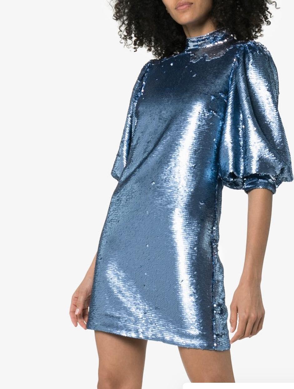 Ganni Sequined Forever Blue Dress Size 10 for rent on The Volte - main image