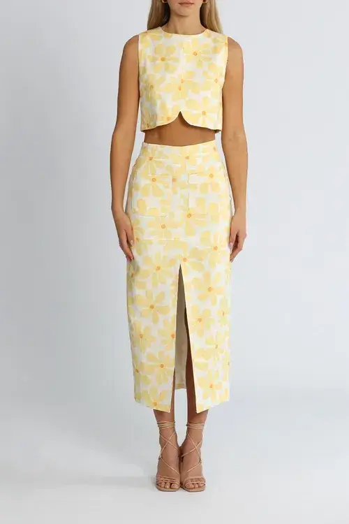 By Johnny Callie Sun Crop and Skirt Set Floral Yellow Size 12 - Image 1