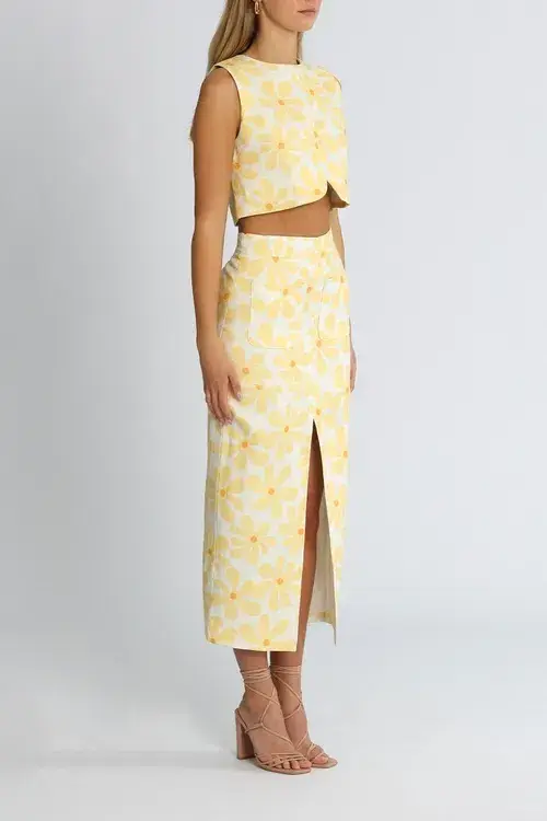By Johnny Callie Sun Crop and Skirt Set Floral Yellow Size 14 - Image 2