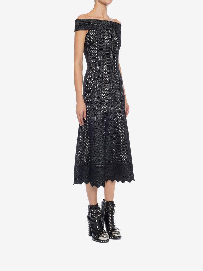 Alexander McQueen Off the Shoulder Jacquard Lace Dress Size 12 for rent on The Volte - main image