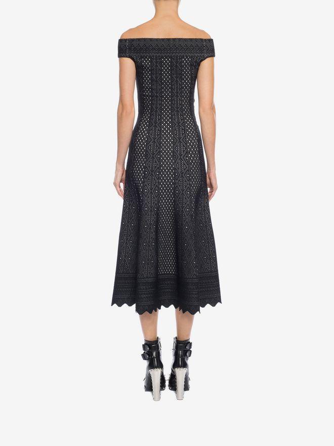 Alexander McQueen Off the Shoulder Jacquard Lace Dress Size 12 for rent on The Volte - main image