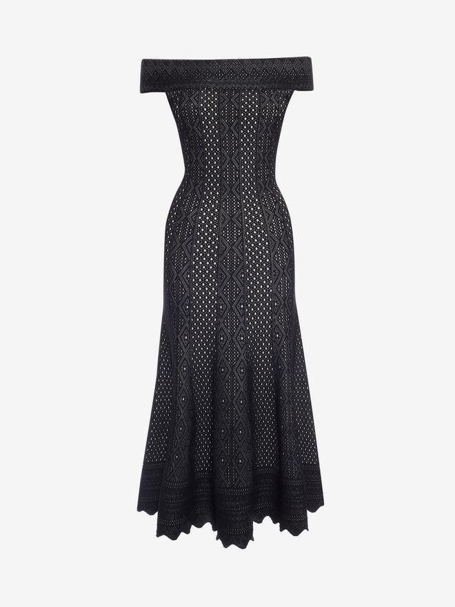 Alexander McQueen Off the Shoulder Jacquard Lace Dress Size 12 for rent on The Volte - main image