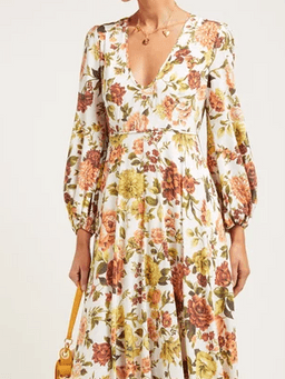 Zimmermann Zippy Plunge Long Dress Peachy Autumn Floral Size 14 for rent on The Volte - image 2