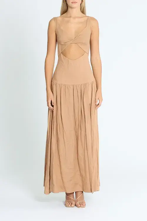 Bec & Bridge Alamos Midi Dress Brown Size AU 8 for rent on The Volte - main image