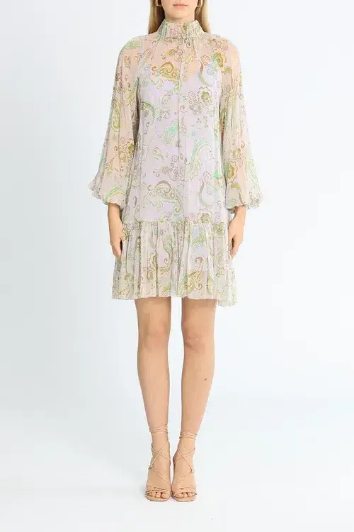 Alemais Marta Silk Crinkle Mini Dress Multi Print Size AU 10 - Image 1