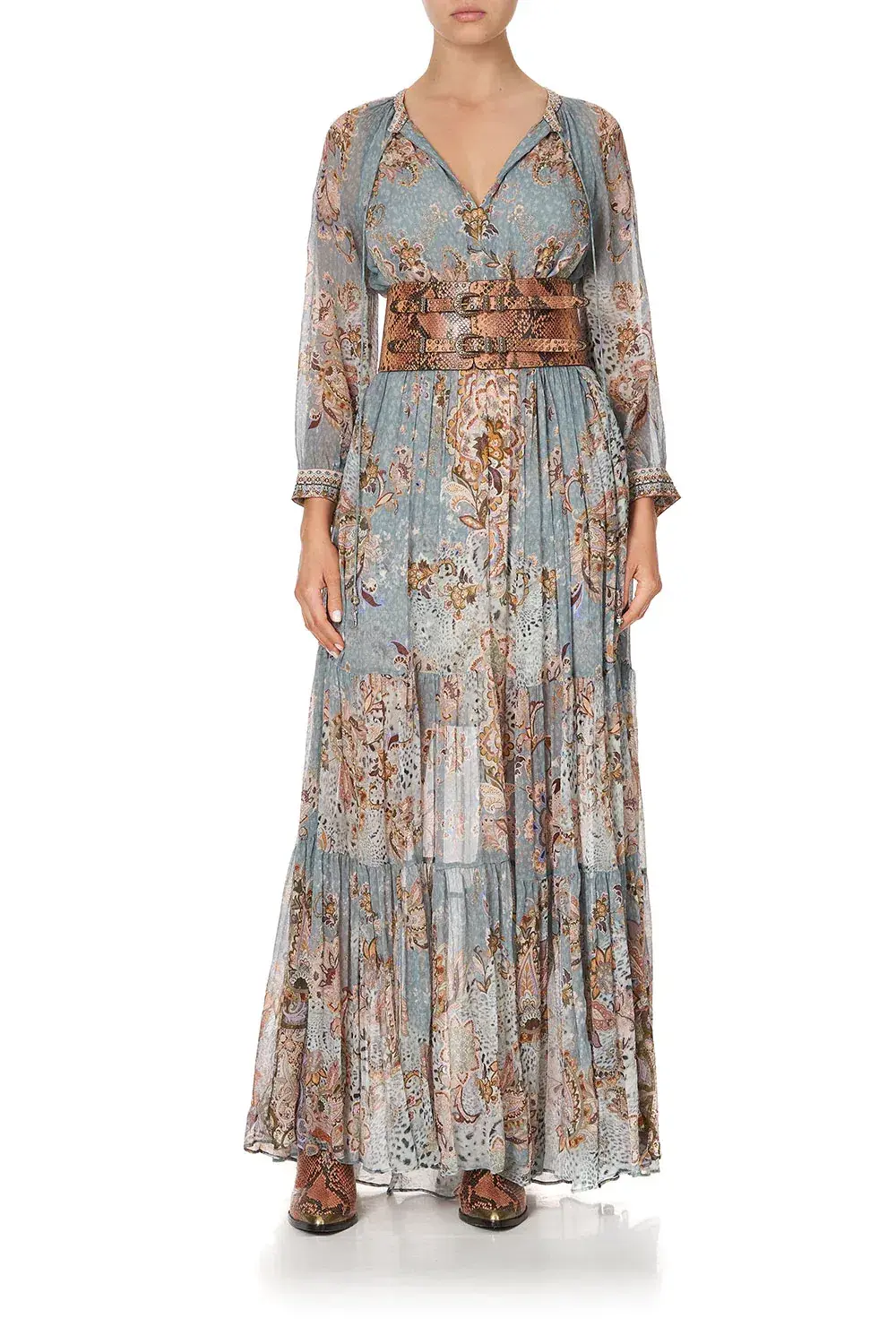 Camilla Le Palais Du Zahir Long Gathered Panel Dress Print Size 14 for rent on The Volte - main image