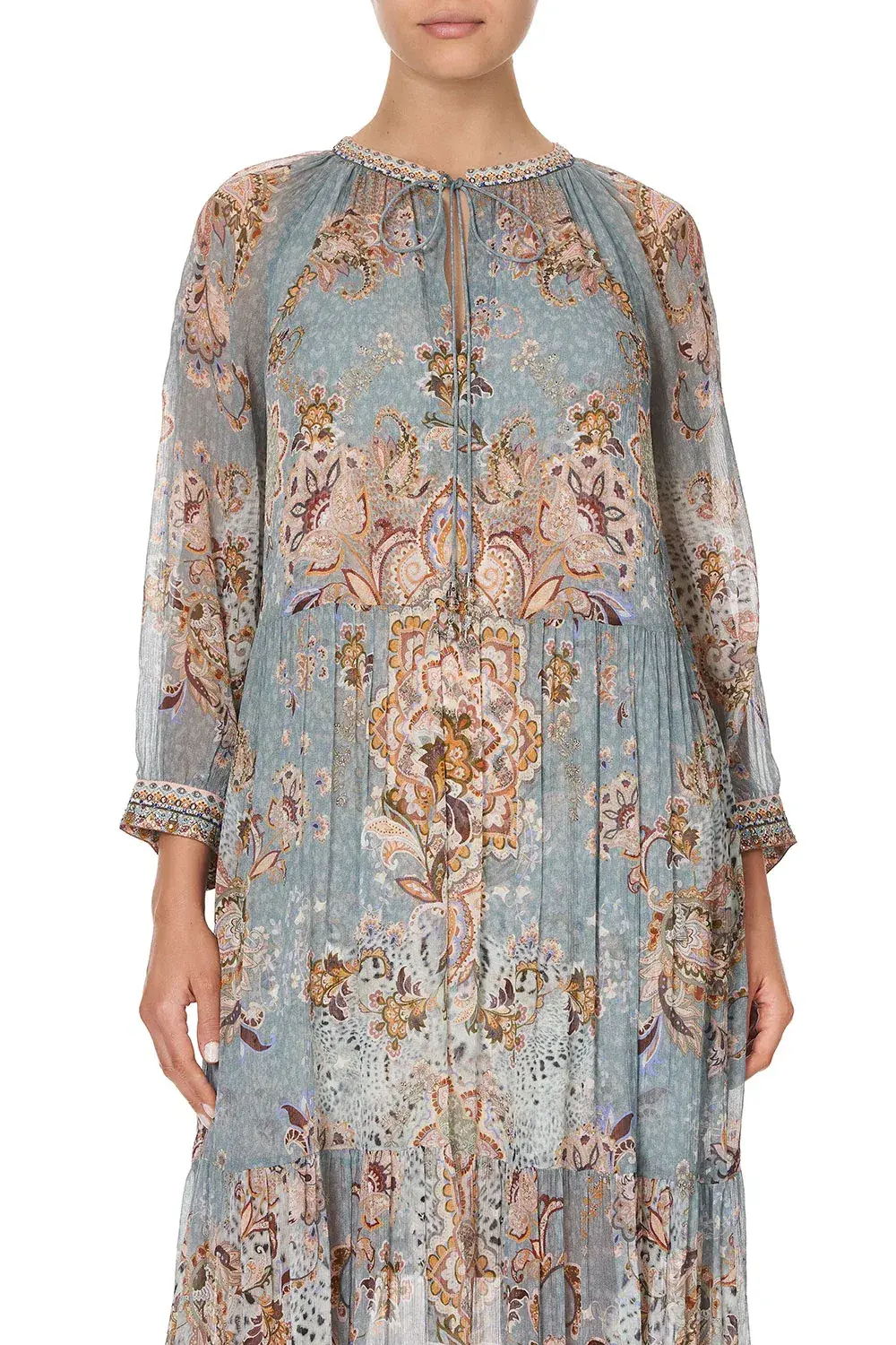Camilla Le Palais Du Zahir Long Gathered Panel Dress Print Size 14 for rent on The Volte - main image