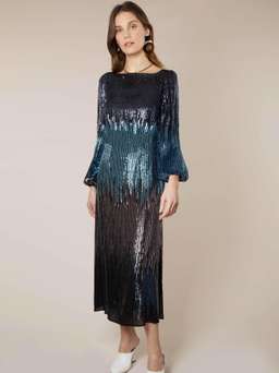 Rixo London Coco Ombre Sequin Blouson Sleeve midi dress Size 12 for rent on The Volte - image 1