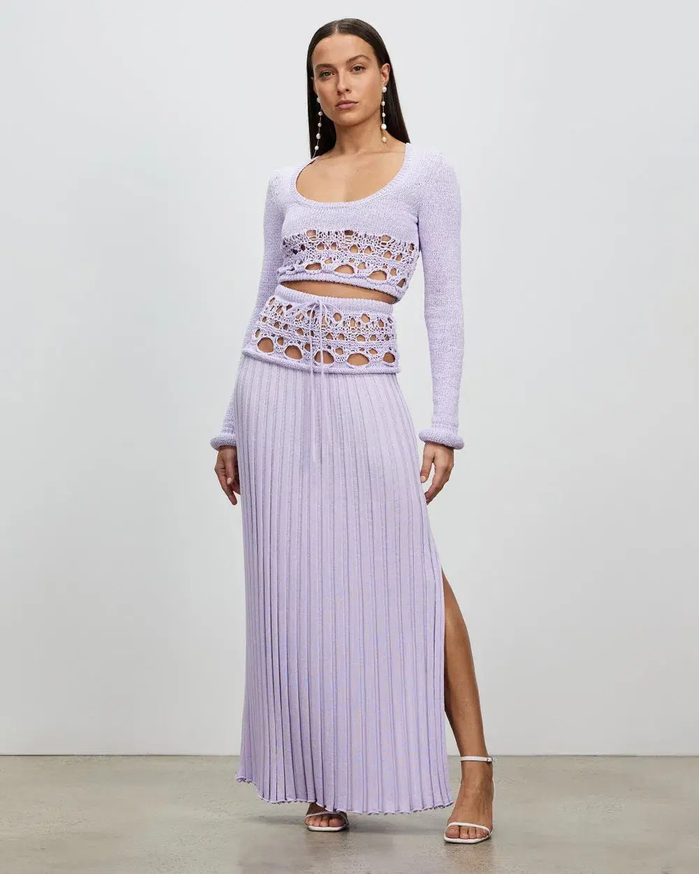 Christopher Esber Crochet Scoop Neck Long Sleeve Crop And Skirt Lilac Size 6 for rent on The Volte - main image