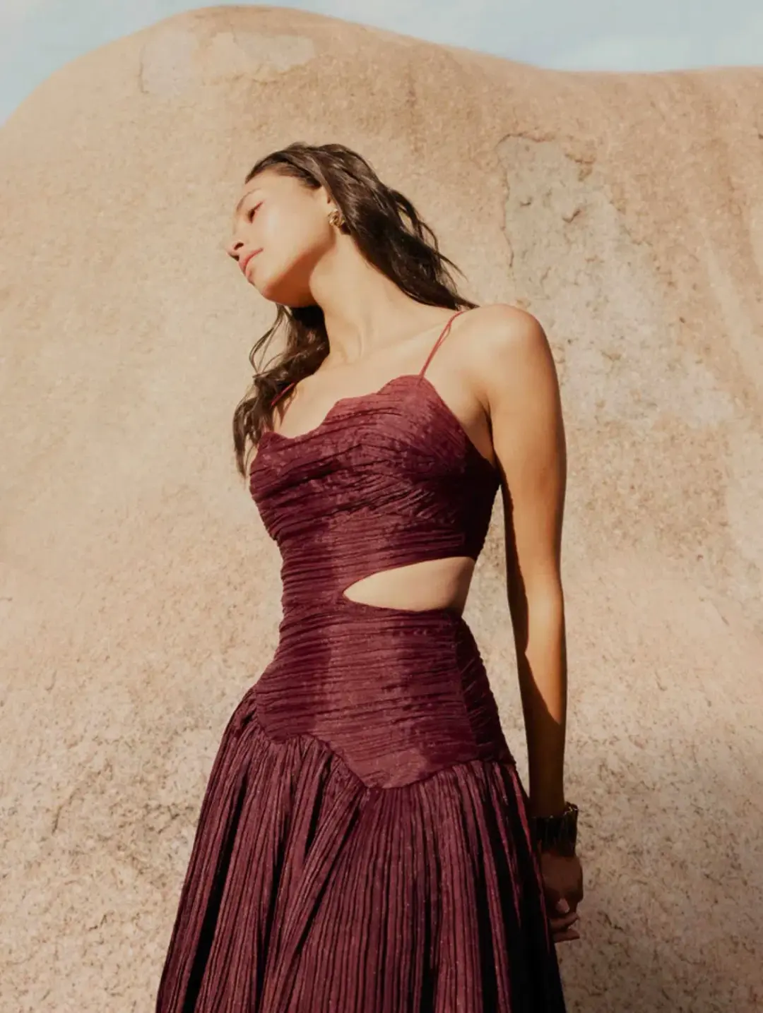 Aje Laurier Wave Maxi Dress Burgundy Size 12 / L for rent on The Volte - main image