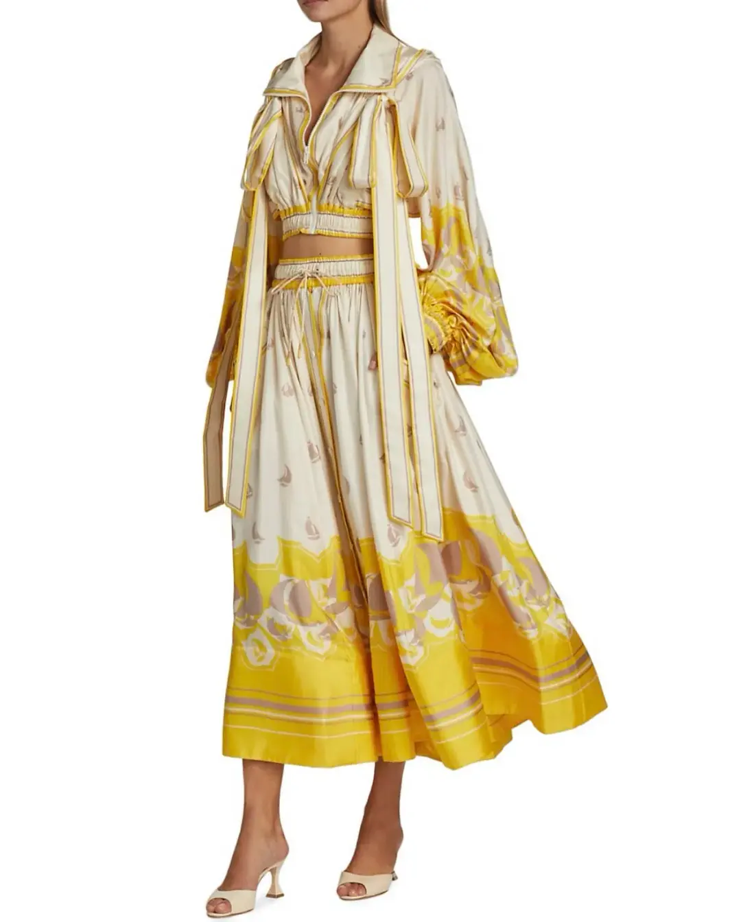 Zimmermann High Tide Cropped Jacket & Skirt Set Yellow Sailboats Size 0/Au 8 for rent on The Volte - main image