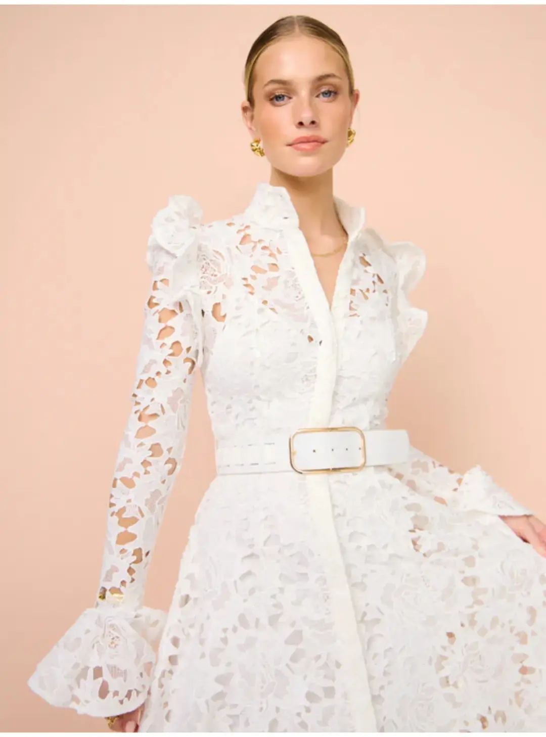 Leo Lin Aliyah Butterfly Sleeve Midi Dress Snow Size AU 12 for rent on The Volte - main image