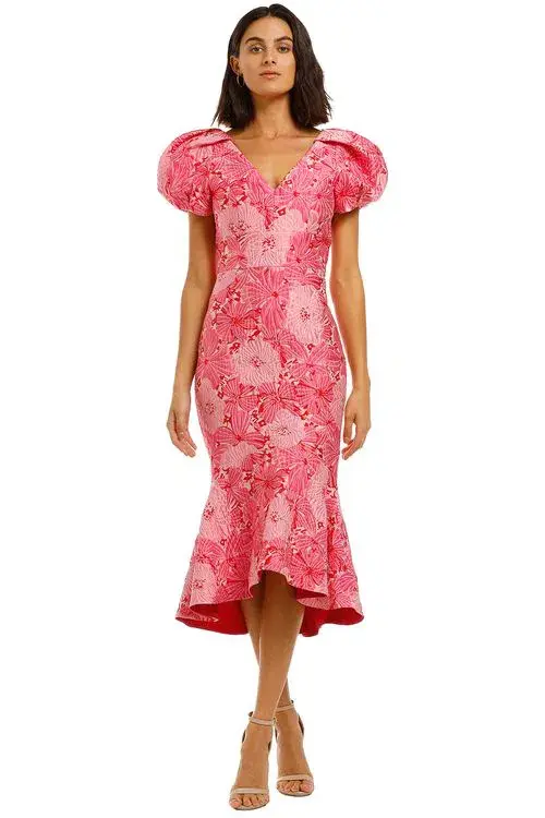 Love Honor Argento Midi Dress Floral Pink Size 8 for rent on The Volte - main image