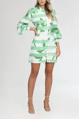 Leo Lin Rose Blanche Mini Dress Green Multi Print Size 14 for rent on The Volte - image 1