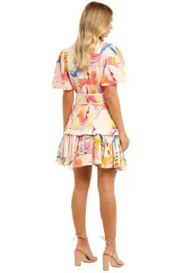 Leo Lin Carousel Linen Shirt Dress Rainbow Carousel Multi Print Size 8 for rent on The Volte - image 2