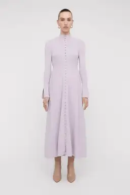 Scanlan Theodore Crepe Knit Button Polo Dress Pale Mauve Size 8 for rent on The Volte - image 1