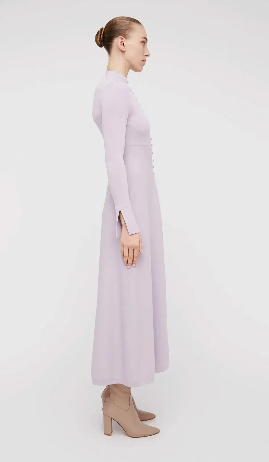 Scanlan Theodore Crepe Knit Button Polo Dress Pale Mauve Size 8 for rent on The Volte - main image