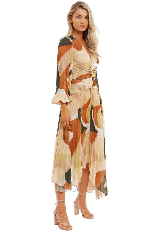 Ministry of Style Retro Resort Pleated Midi Dress Multi Print Size AU 8 for rent on The Volte - main image