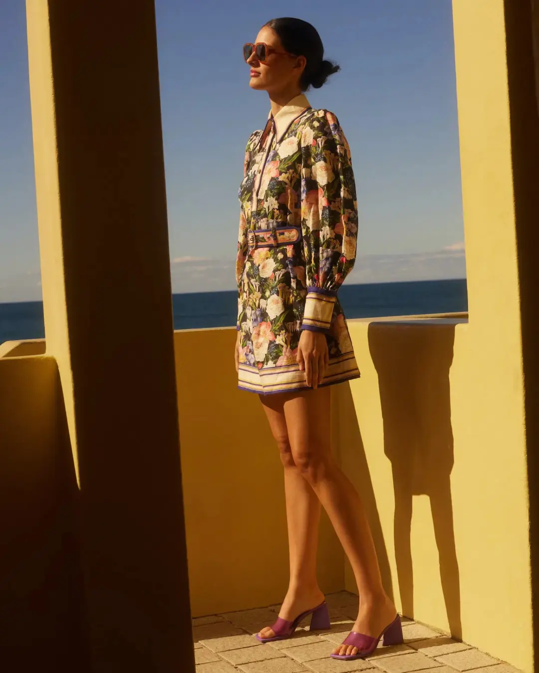 Zimmermann Coaster Long Sleeve Tunic Mini Dress Mayflower Black Floral Print Size 2 / AU 12 for rent on The Volte - main image