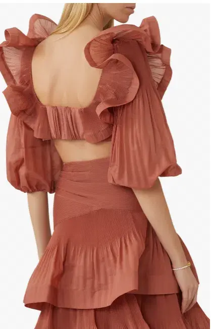 Zimmermann Ruffled Cropped Bodice and Pleated Tiered Skirt Set Aragon Size 1 / AU 10 for rent on The Volte - main image