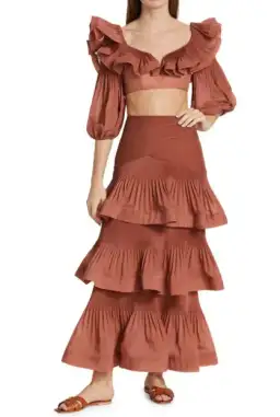 Zimmermann Ruffled Cropped Bodice and Pleated Tiered Skirt Set Aragon Size 1 / AU 10 for rent on The Volte - image 1