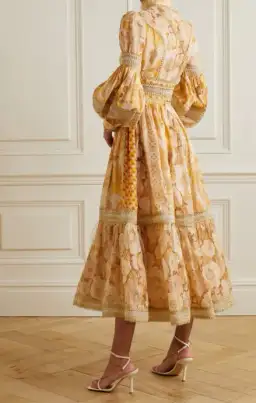 Zimmermann Tempo Spliced Trim Gown Gold Mixed Print Size 16 for rent on The Volte - image 2