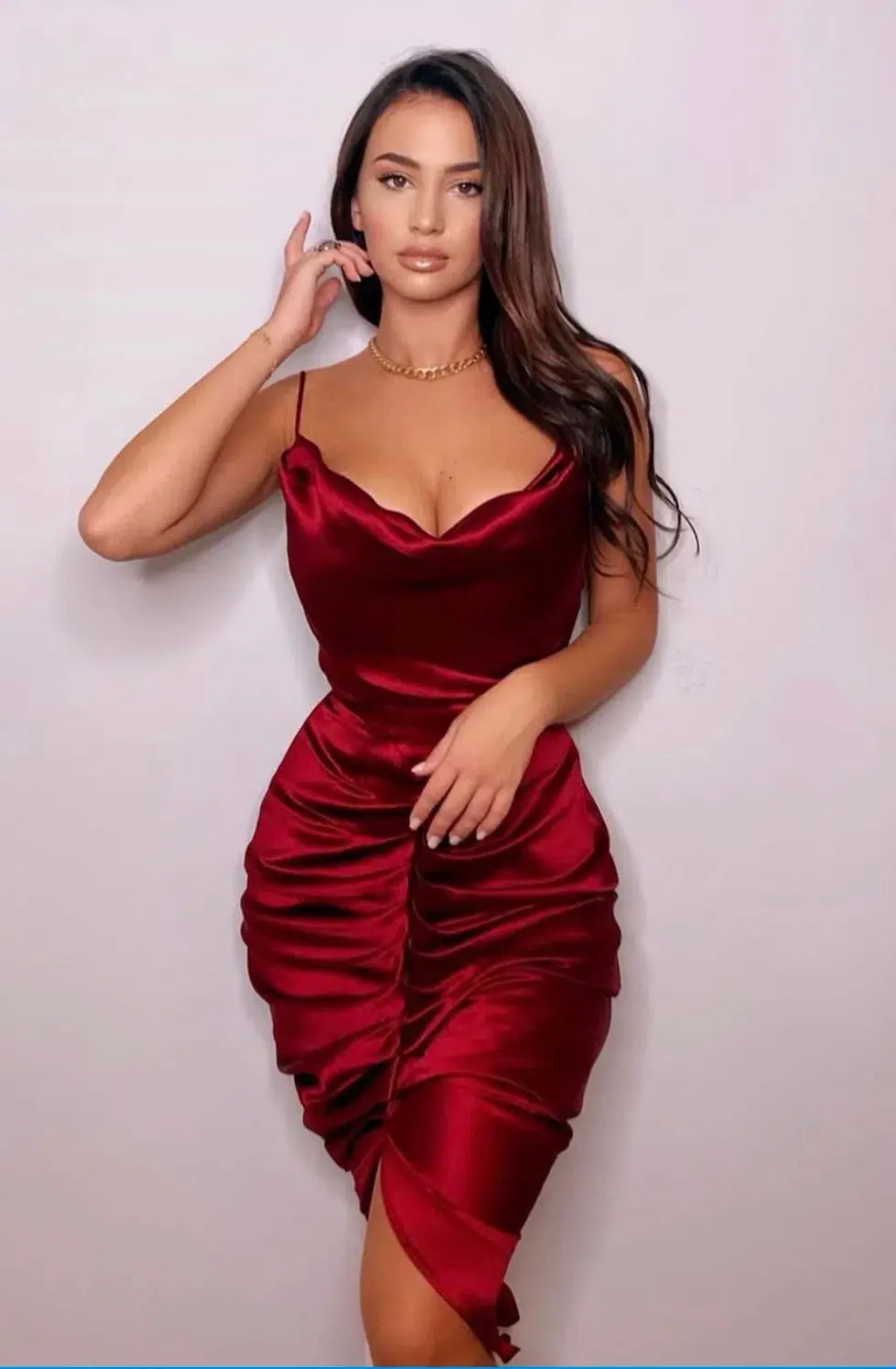 House of CB Nera Satin Draped Corset Dress Wine Size 6 for rent on The Volte - main image