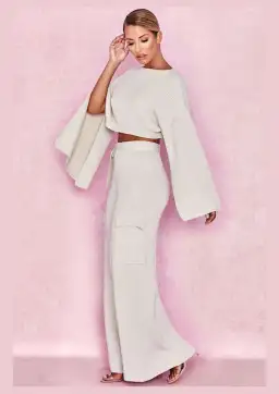 House of CB Zaria Ribbed Sweater and McKenzie Utility Trousers Set Oatmeal Size XS/S for rent on The Volte - image 1