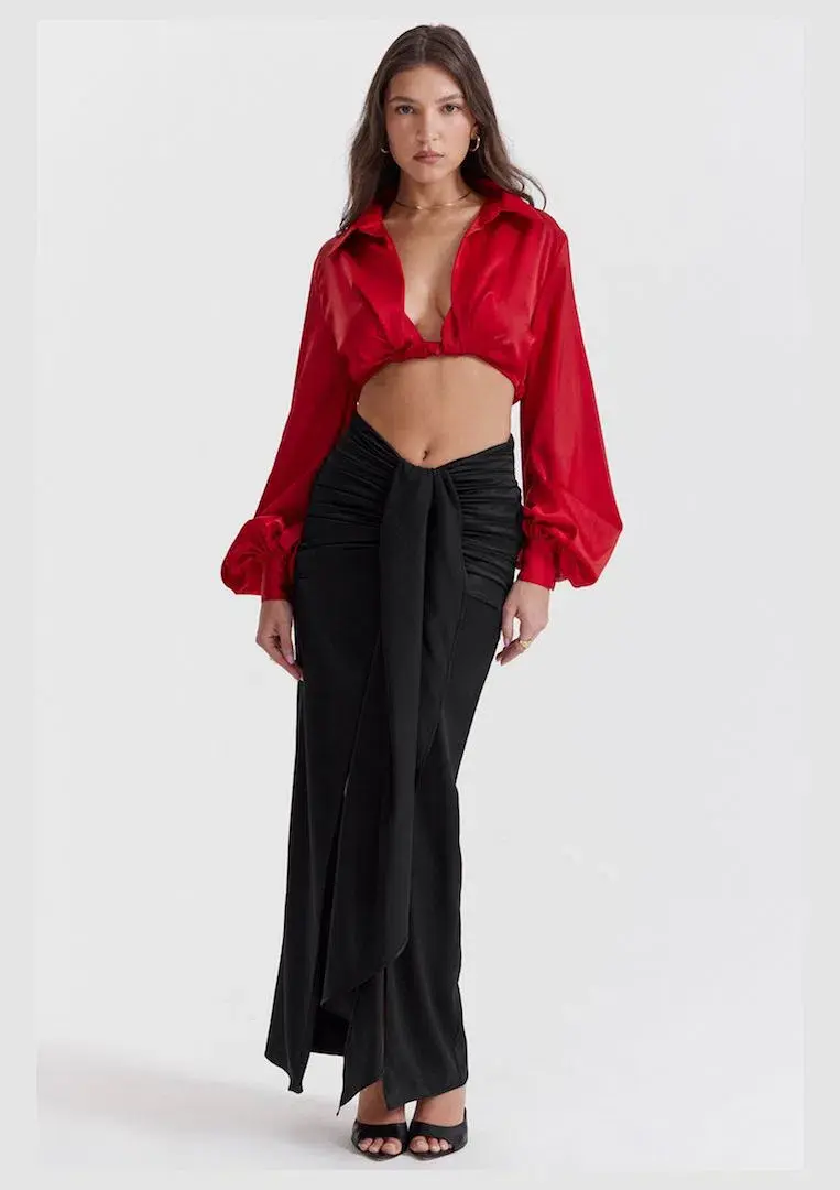 House of CB Laraine Silk Blouson Top Cherry Size XS / AU 6 for rent on The Volte - main image