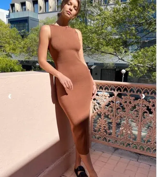 Bec & Bridge Sorbet Summer Midi Dress Brown Size AU 10 for rent on The Volte - main image