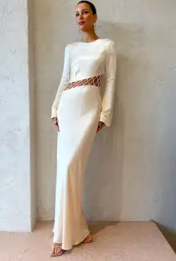Shona Joy Arienzo Asymmetrical Lace Up Maxi Dress Cream Size 8 for rent on The Volte - image 1