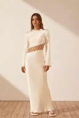 Shona Joy Arienzo Asymmetrical Lace Up Maxi Dress Cream Size 10 for rent on The Volte - image 1