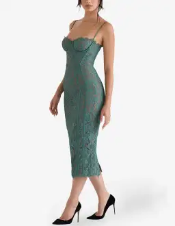 House Of Cb Joelle Forest Lace Midi Dress Green Size 8 for rent on The Volte - image 3