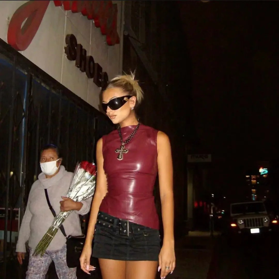 House of CB Allegra Wine Vegan Leather Asymmetric Top Red Size L / AU 12 for rent on The Volte - main image